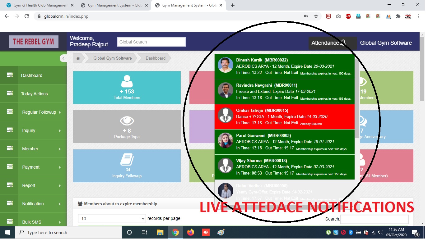live attendace notifications